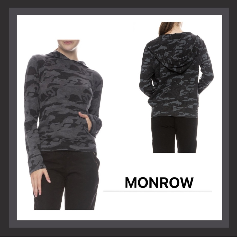 Monroe Dark Navy/Black/Grey Camo Hoodie with Kangaroo Pocket Size S